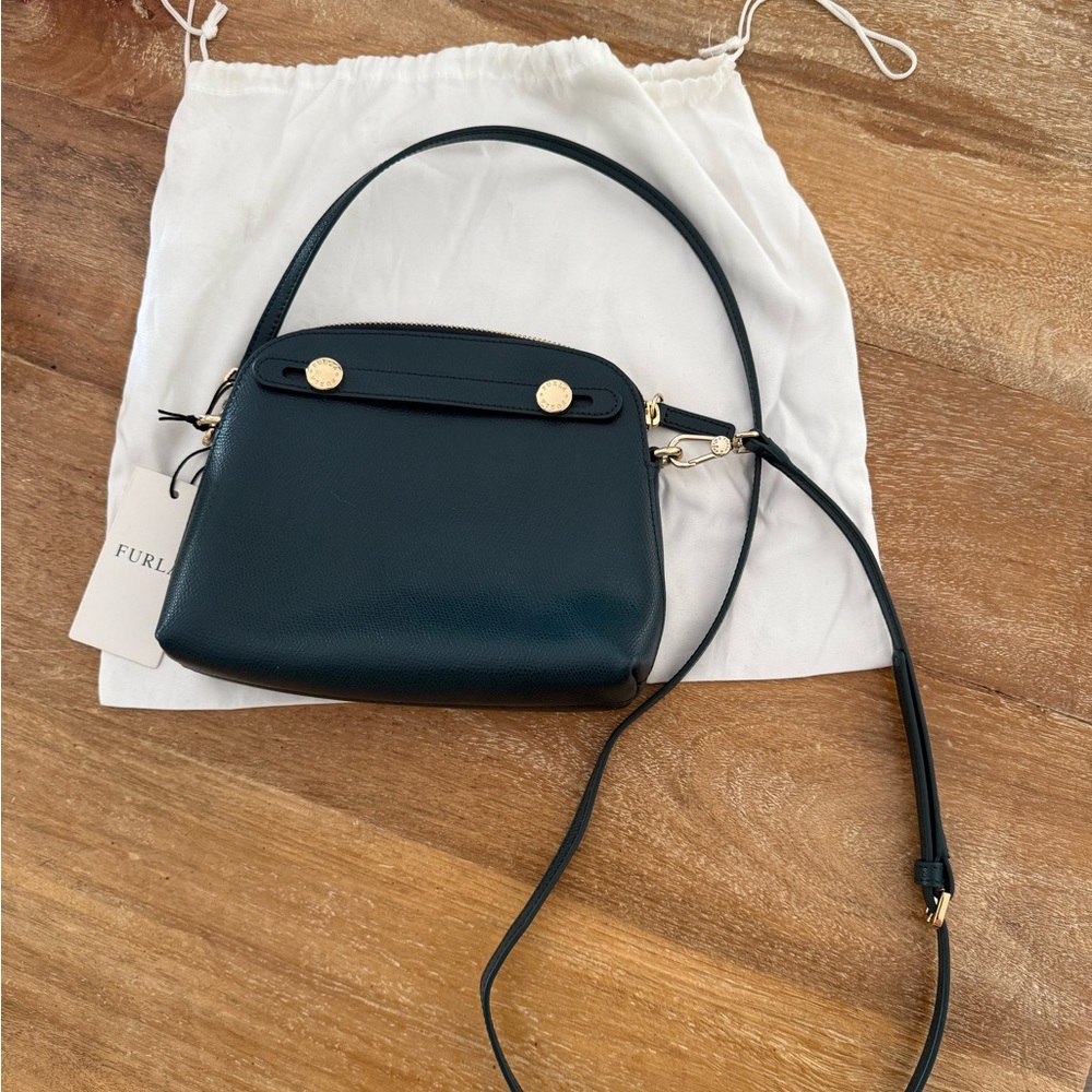 Furla Dark Green Crossbody Bag with Gold Accents